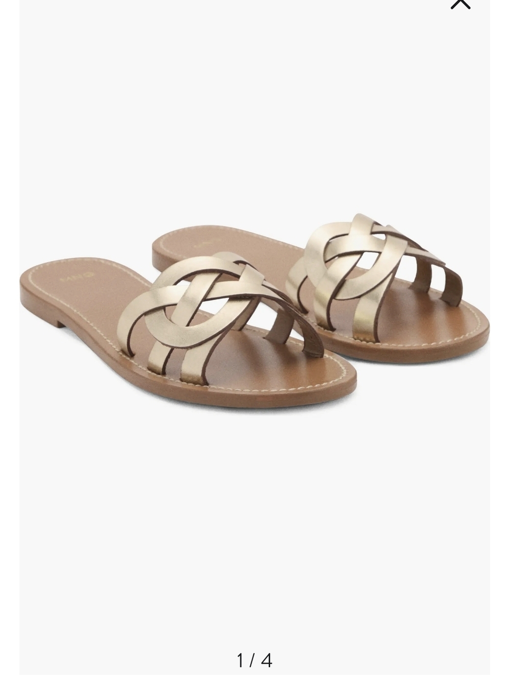 Intertwined Strap Flat Leather Slide Sandal